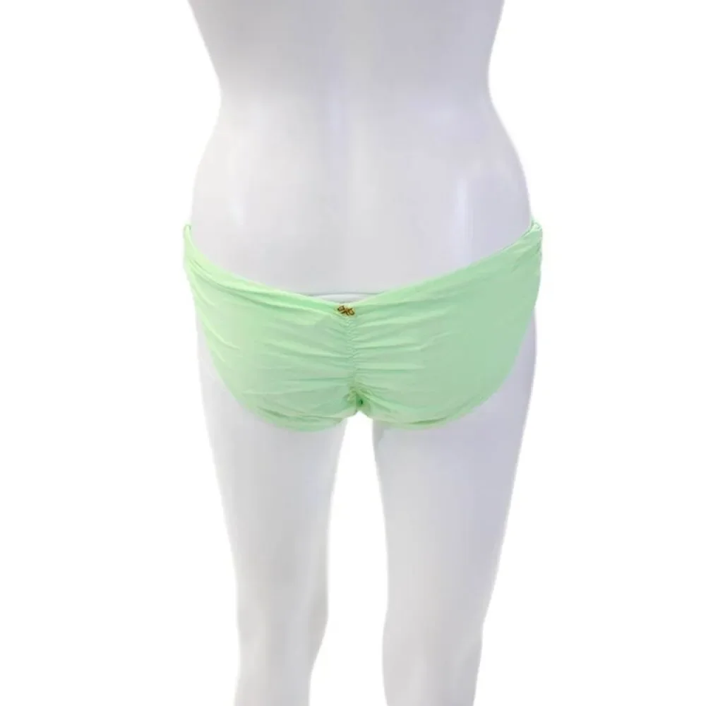 PilyQ Womens Ruched Basic Full Bikini Bottoms Aloe Green Size Large